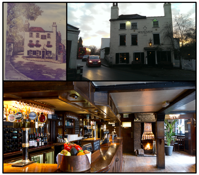 As depicted in Taverns in Town, as it is today and a shot of the bar from the pub website